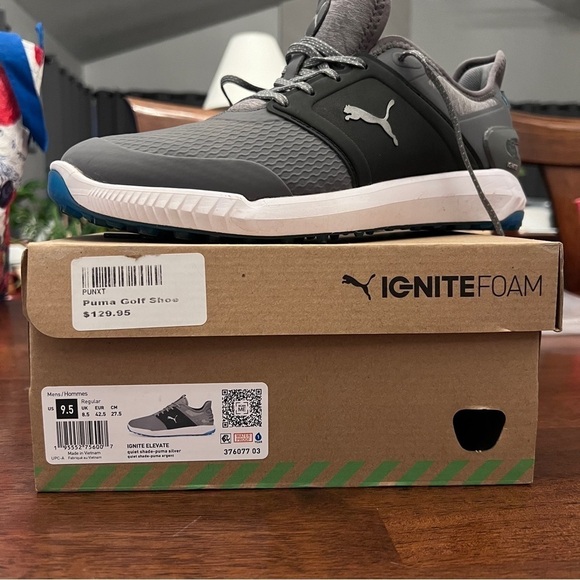Puma Ignite Elevate Men’s Golf Shoes Gray and Black 9.5 Regular Soft Spikes - Picture 2 of 11